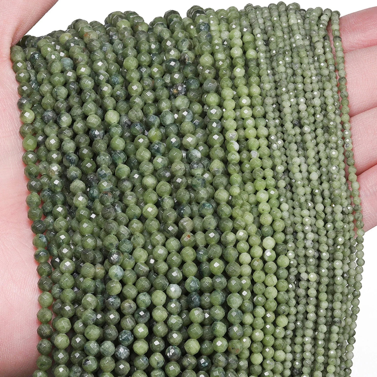 South Jade Stone Beads 2/3/4mm Faceted Round Spacer Beads