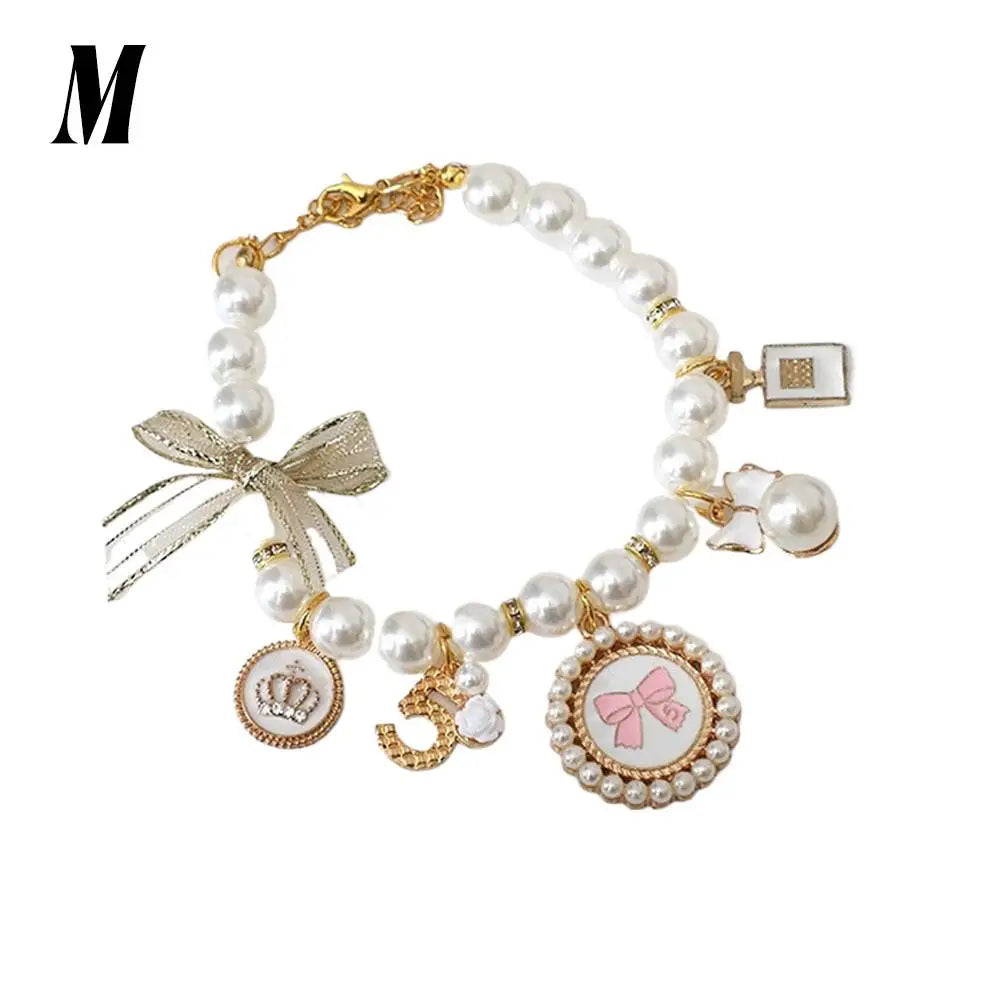 Pet Pearl Collar Bow Pendant – Princess Necklace Cats & Dogs