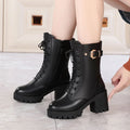 LEDP Women's Mid-Calf Platform Boots – Square Heel & Zip