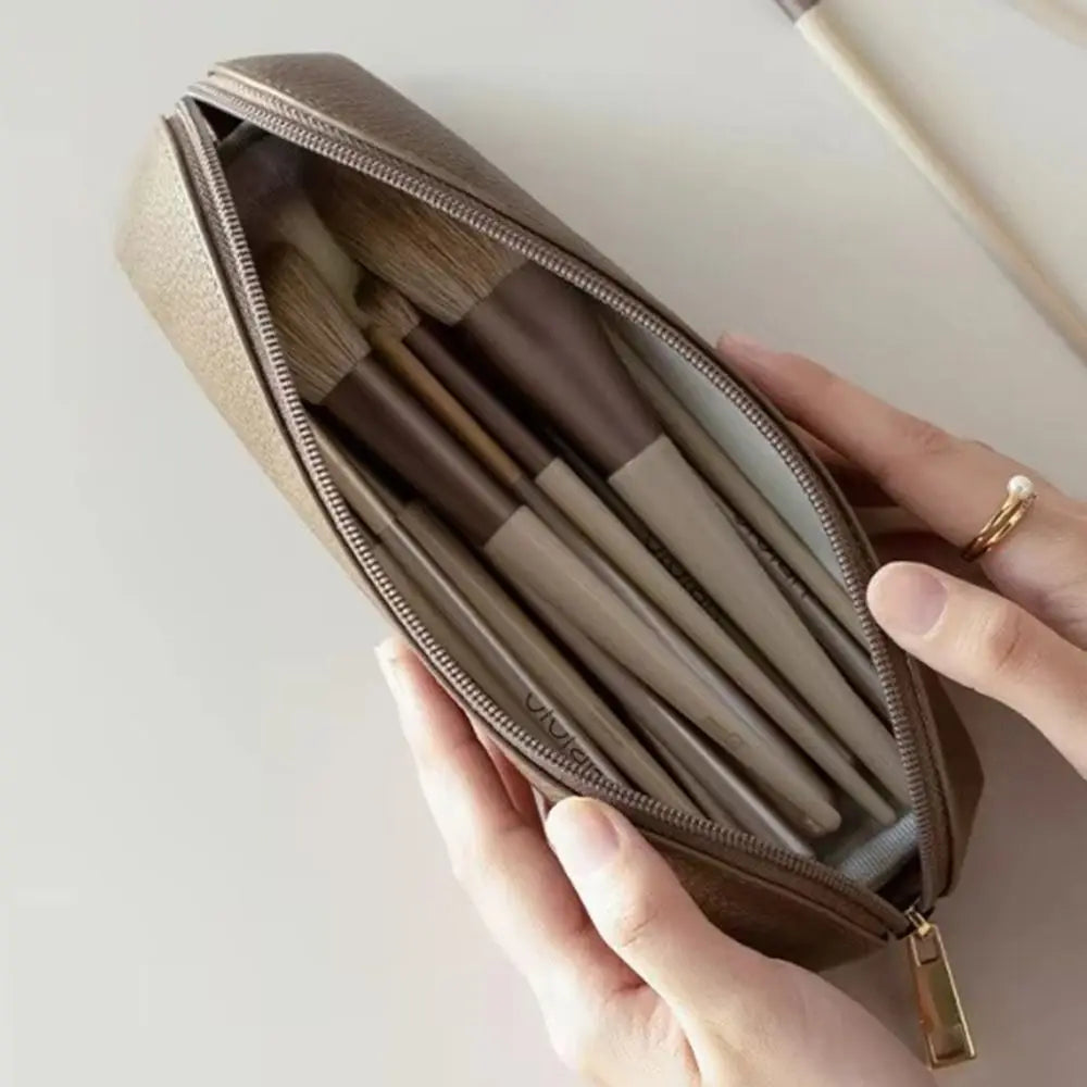 Waterproof PU Leather Makeup Brush Bag – Multi-Pocket Case