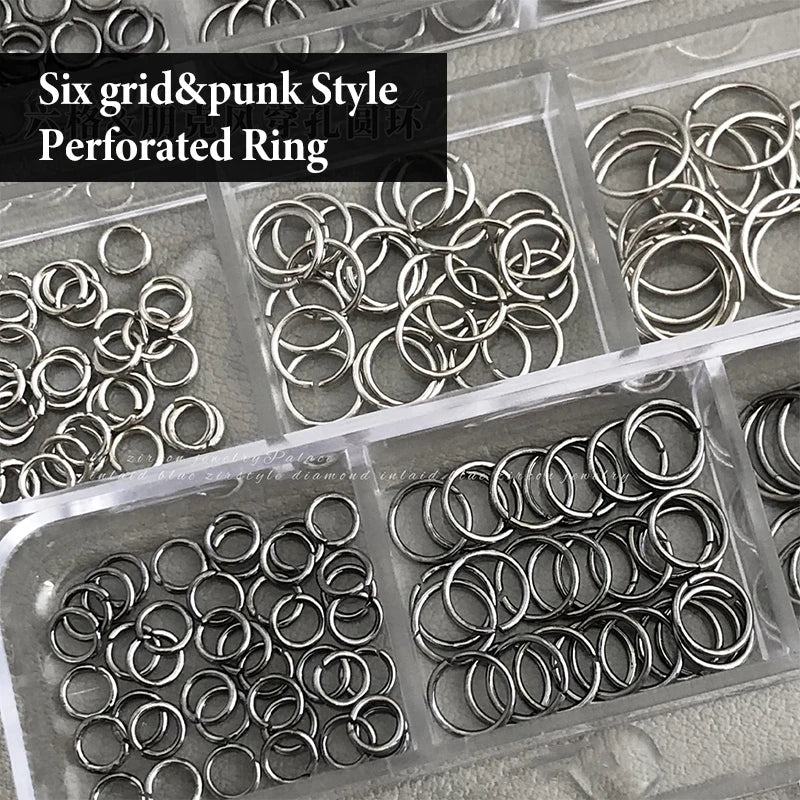 6-Grid Punk Alloy Nail Charms – 140–160 Rhinestone Pieces