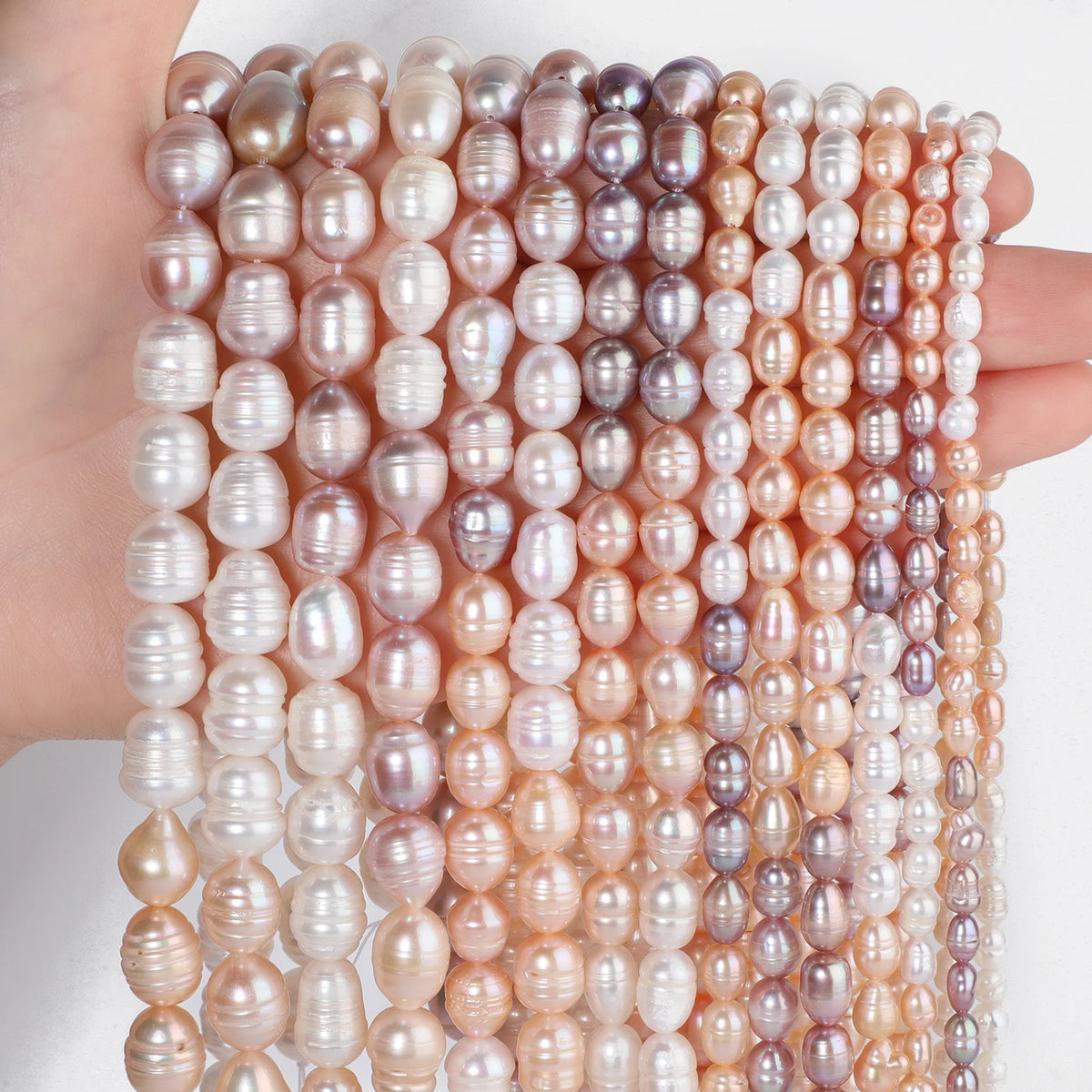 Natural Freshwater Pearl Loose Beads – Pink White Purple Rice Shape