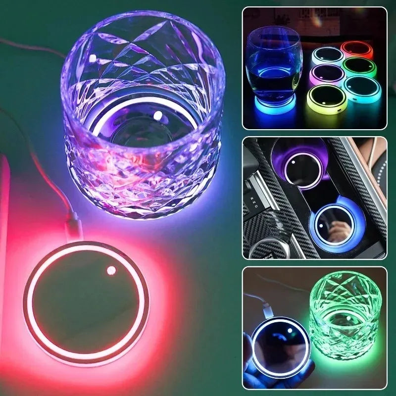 RGB LED Car Cup Holder Coaster – 7-Color Auto Sensor Light