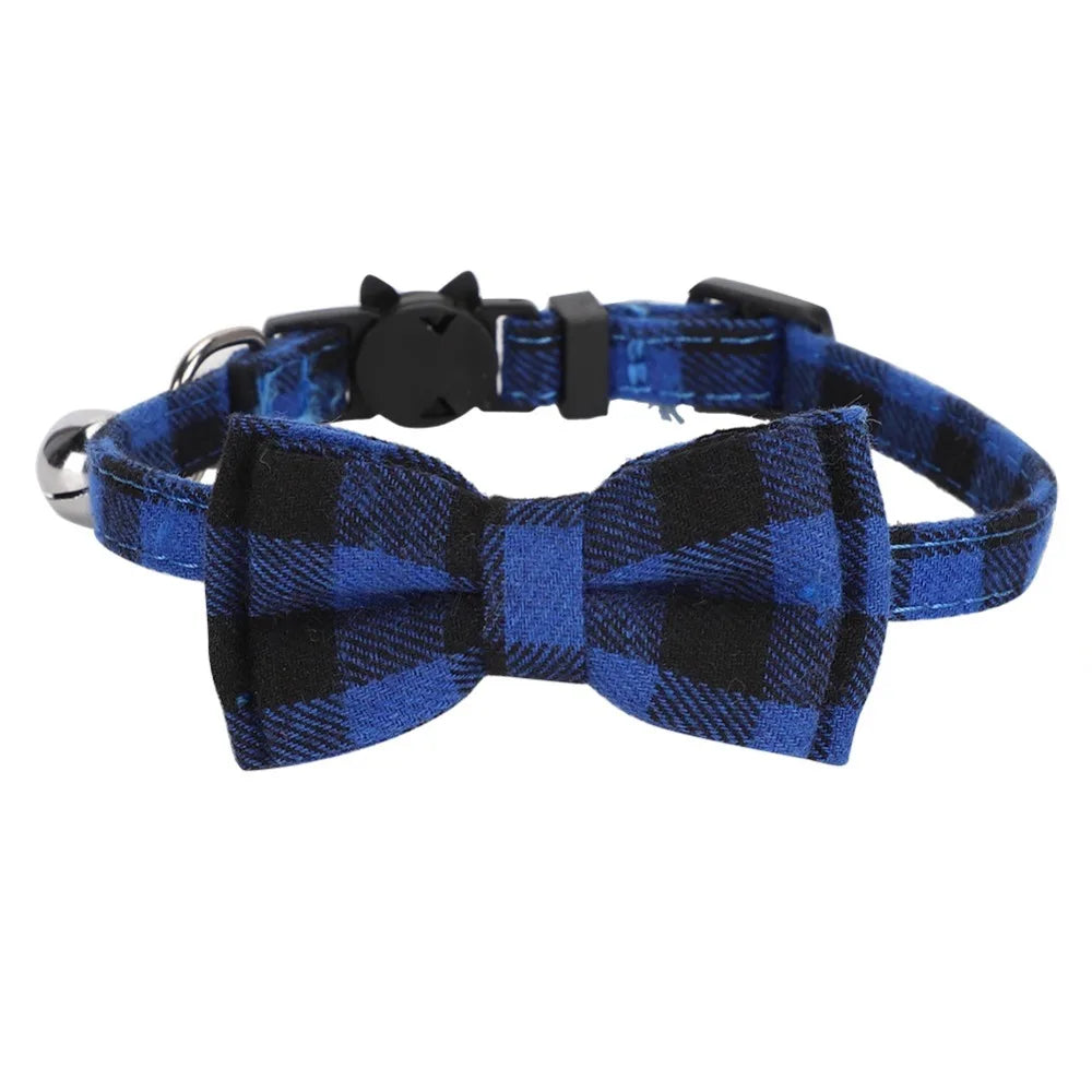 Plaid Cat Collar – Adjustable Breakaway Bowknot with Bell