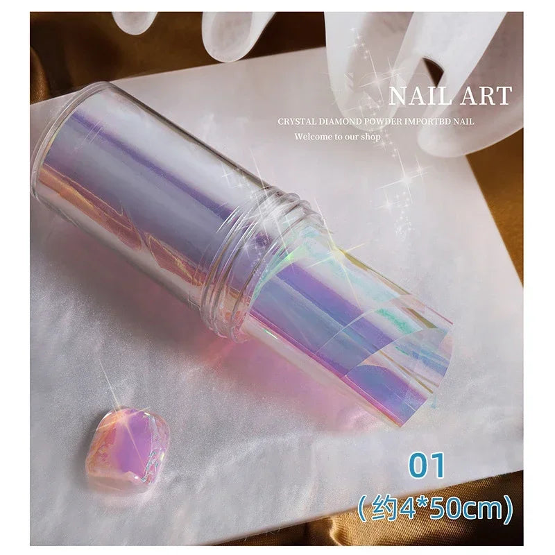 Aurora Ice Cube Cellophane Nail Foil Sticker – Laser Transfer Roll