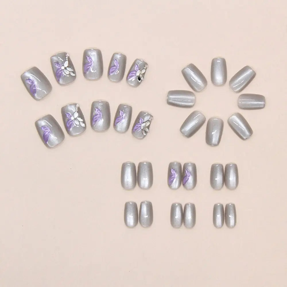 30-Pack Short Ballerina False Nails – French Cat Eye DIY Tips