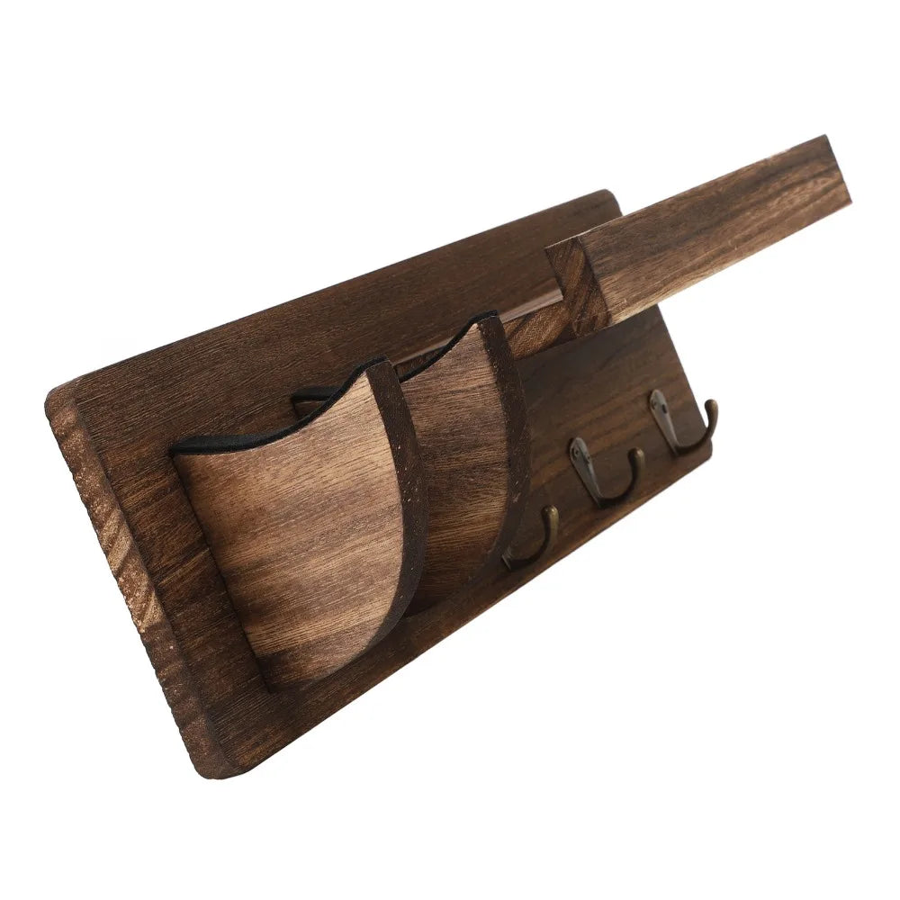 Wooden Guitar Wall Mount Hanger – Pick Holder & 3 Hooks