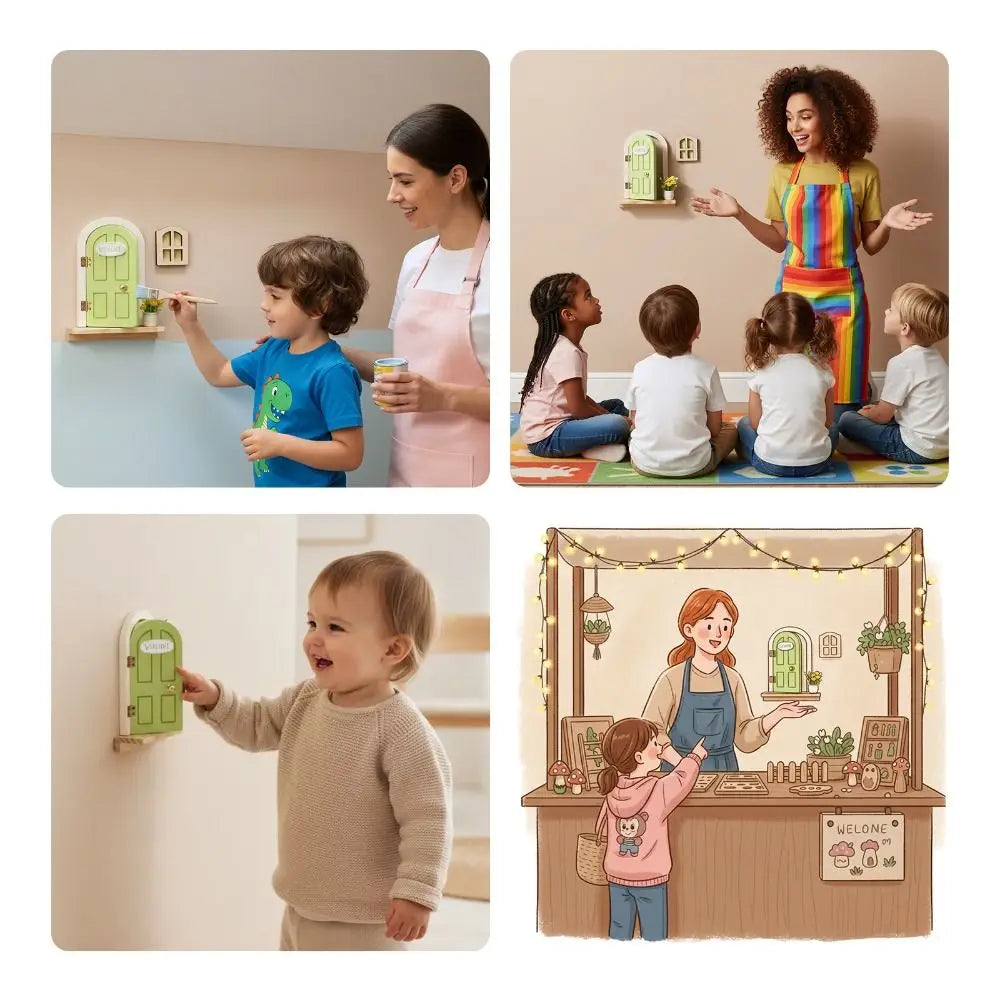 Wooden Fairy Elf Door Set – Mini Dollhouse Wall Décor Ornament