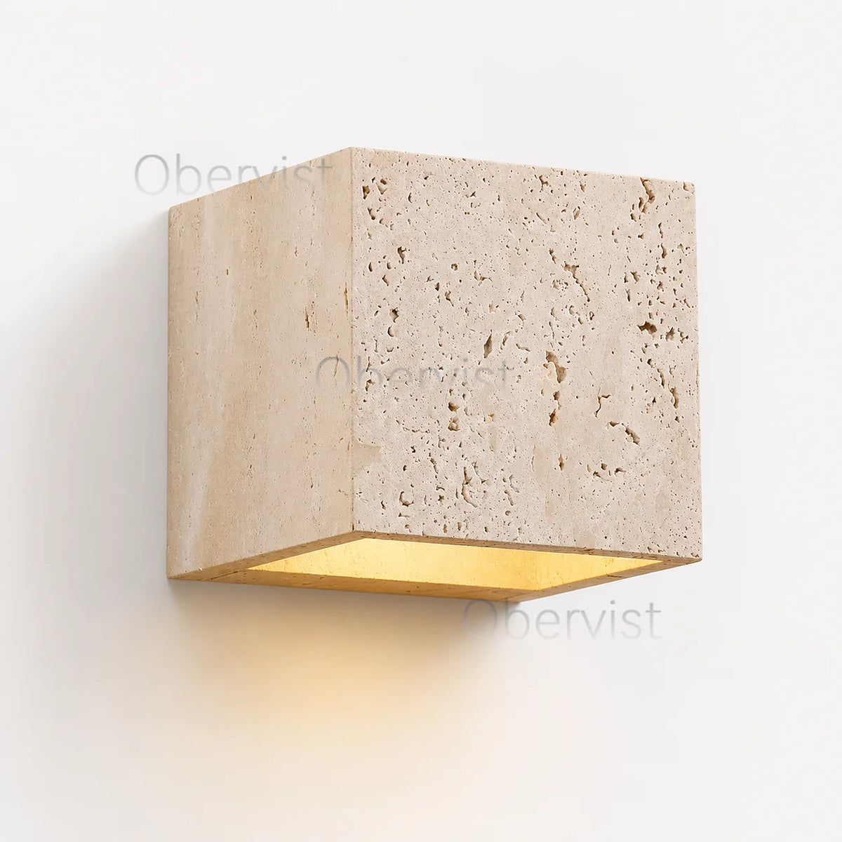Square Yellow Travertine Outdoor Wall Sconce – IP65 Stone Lamp