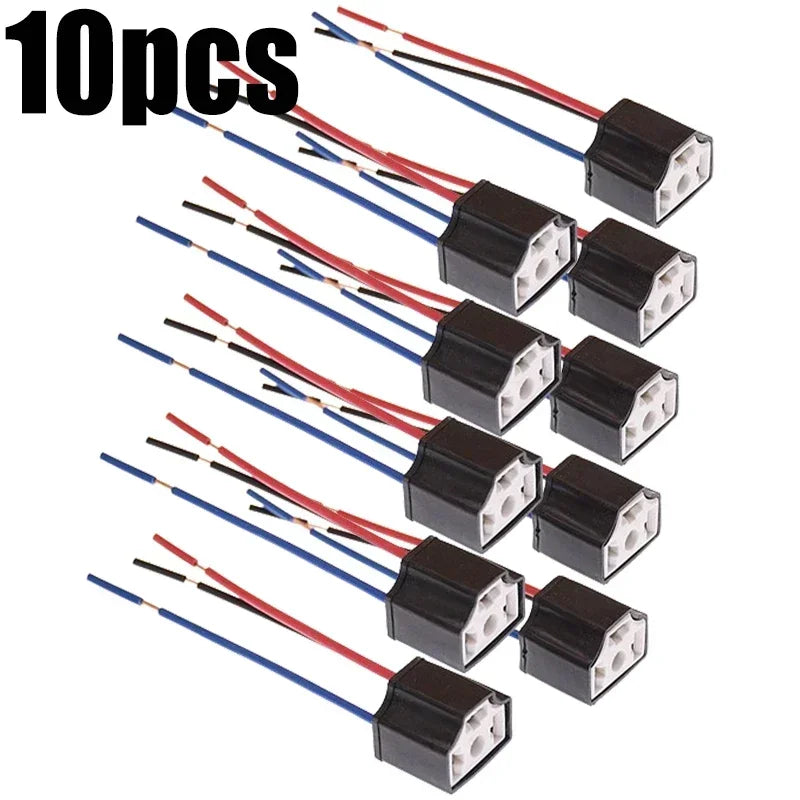 H4 Ceramic Headlight Bulb Socket 3-Hole Wiring Plug – 2 Pack