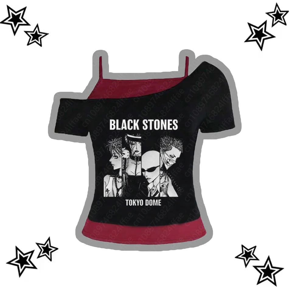 Women's Y2K Punk Gothic Suspender Top | Harajuku Anime Tee