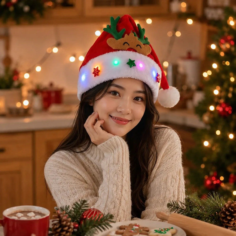 LED Flashing Christmas Hat – Light-Up Snowman & Elk Holiday Hat