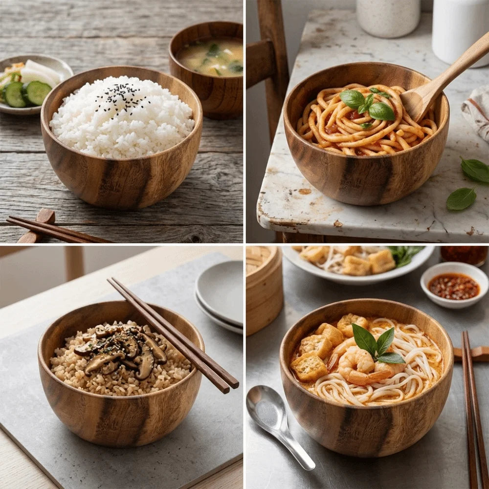 Solid Wood Salad & Rice Bowl – Burr-Free, Deep, Multi-Size