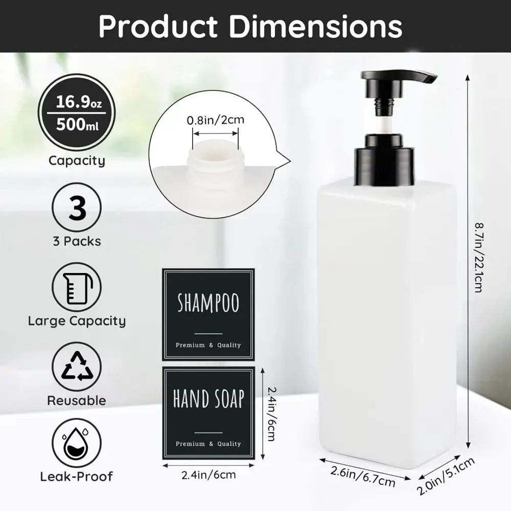 3-Pack 500ml Soap Dispenser Set with Labels – Pump Bottles