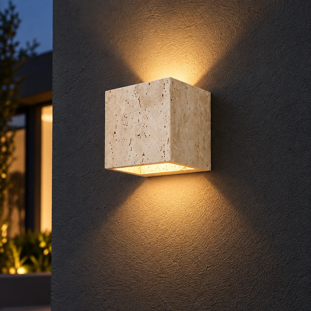 Square Natural Stone Outdoor Wall Sconce – IP65 LED Light