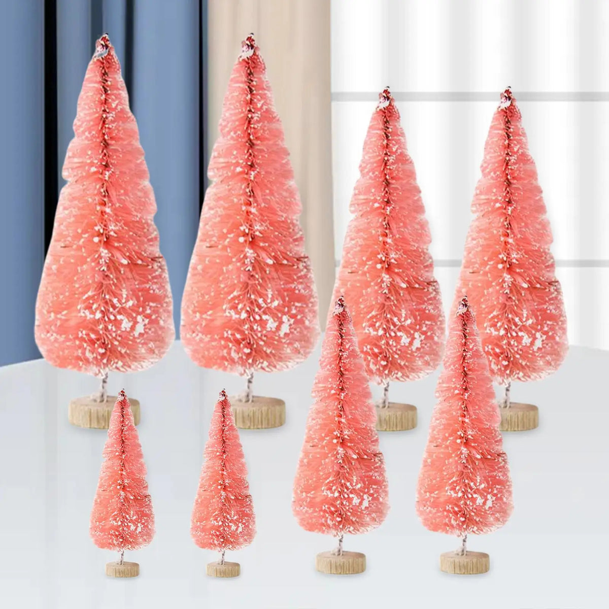 Miniature Pine Tree Set – 8 Bottle Brush Trees with Wooden Bases