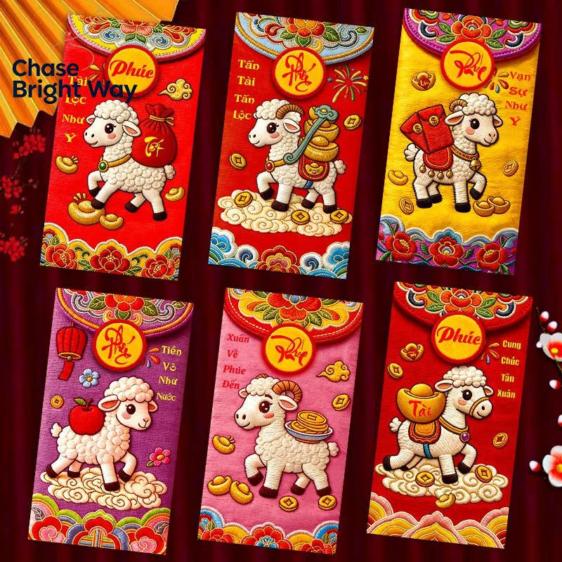6-Pack 2027 Year of Goat Vietnamese Lucky Red Envelopes Lì Xì