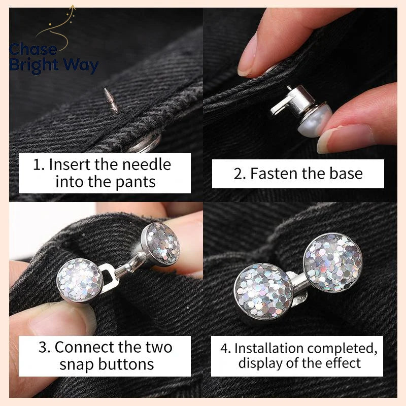 Rhinestone Pearl No-Sew Waist Button Clasp for Jeans & Skirts