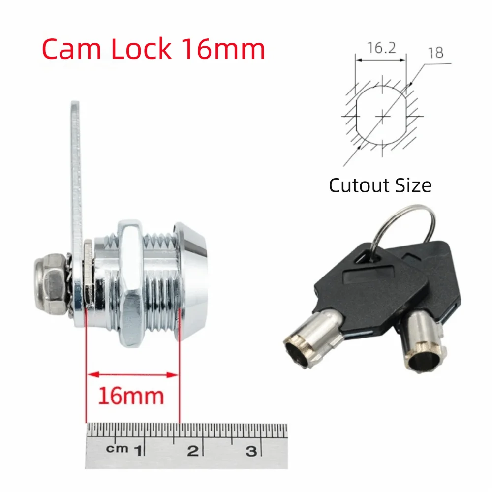 Zinc Alloy Cam Lock 16–30mm | Drawer Cabinet Mailbox + 2 Keys