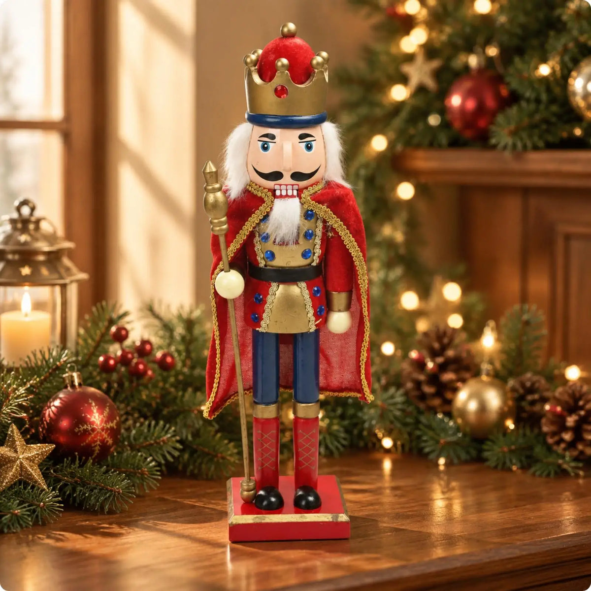 Traditional Wooden Nutcracker Soldier Figurine – 38cm Christmas Décor