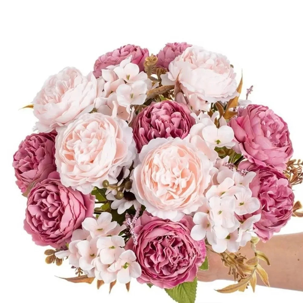 Silk Persian Peony Artificial Bouquet – 5 Heads Fake Flowers