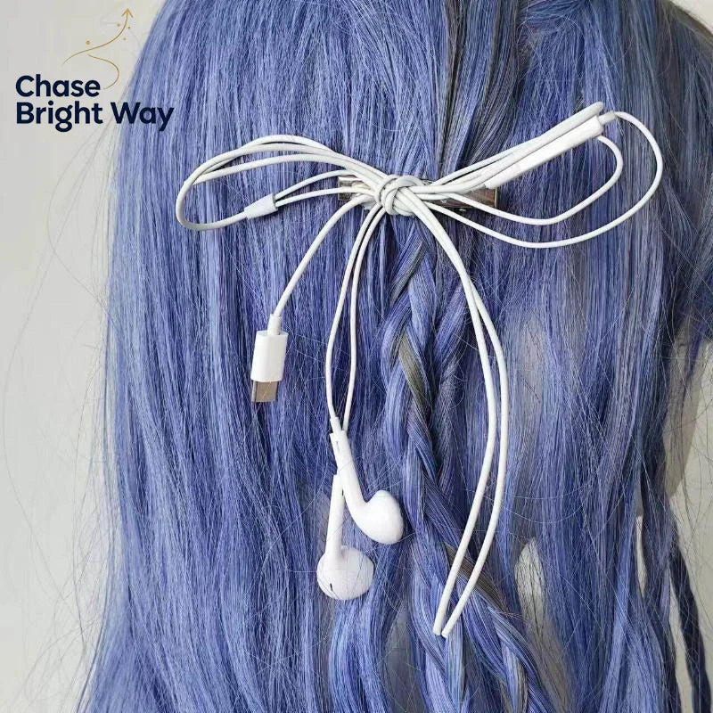 Y2K Headphone Wire Bow Hair Clips – Retro Punk Style