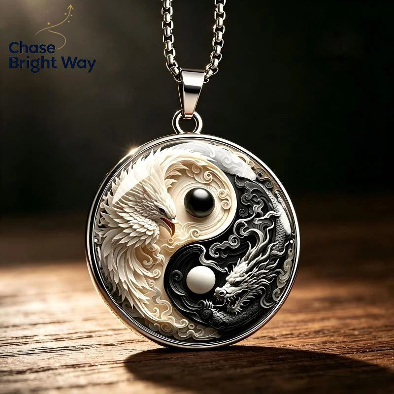 Yin Yang Dragon & Phoenix Pendant Necklace | Stainless Steel