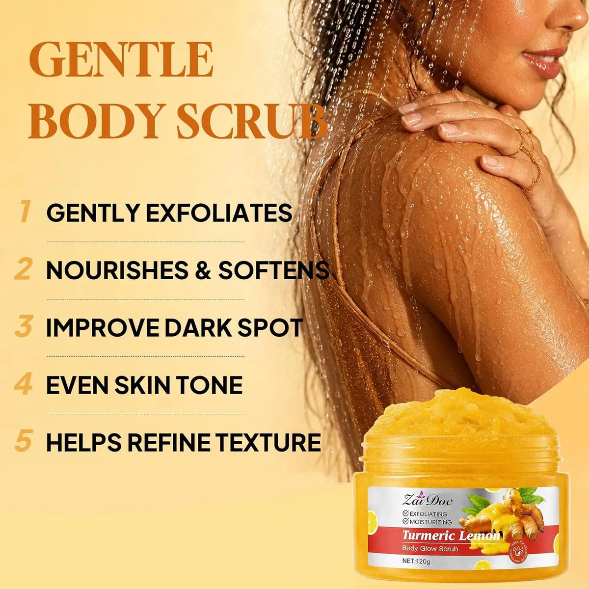 Turmeric Lemon Body Scrub – Natural Sea Salt Exfoliator 4/9 Pk