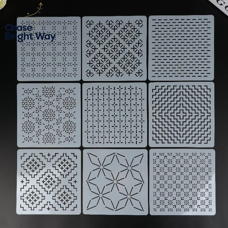 Sashiko Embroidery Stencil Set – 9/32Pcs Geometric PET Templates