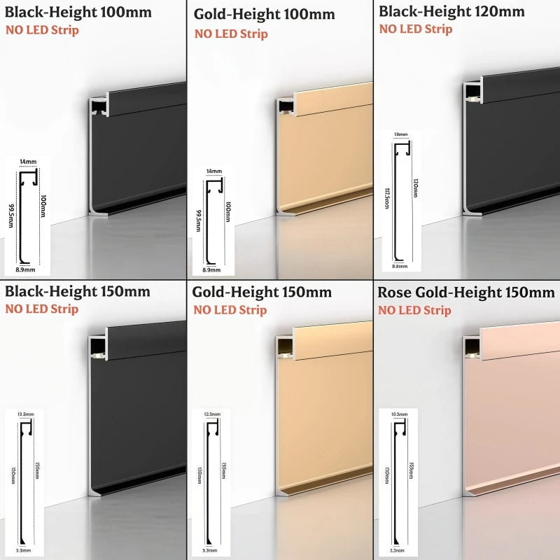 Ultra-Thin Recessed LED Skirting Baseboard Aluminum Profile 150mm