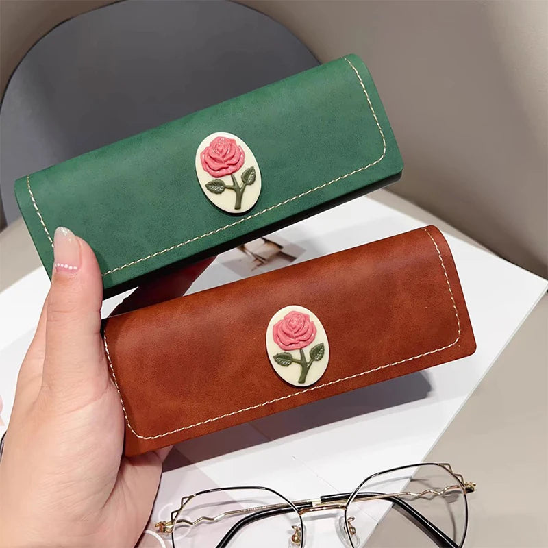Vintage Rose Pattern Glasses Case – PU Leather Eyewear Box