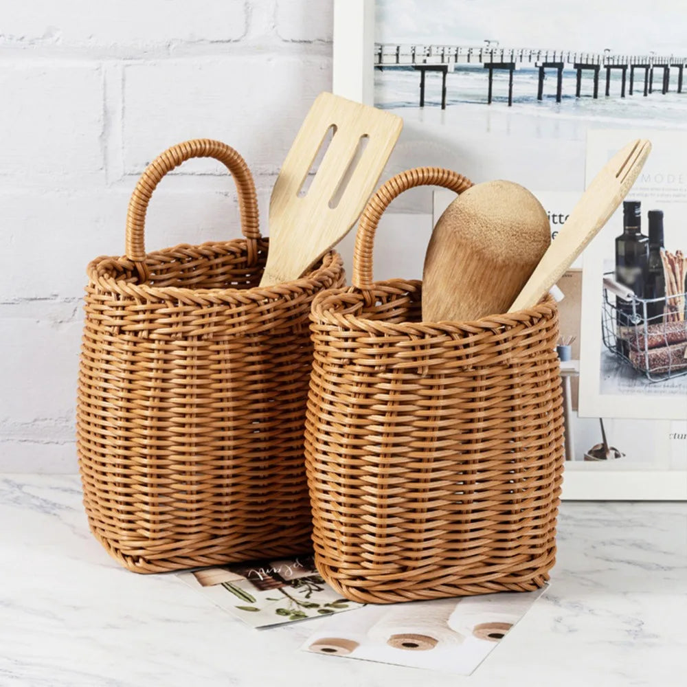 Woven Wicker Wall Hanging Basket – Rattan Storage Organizer