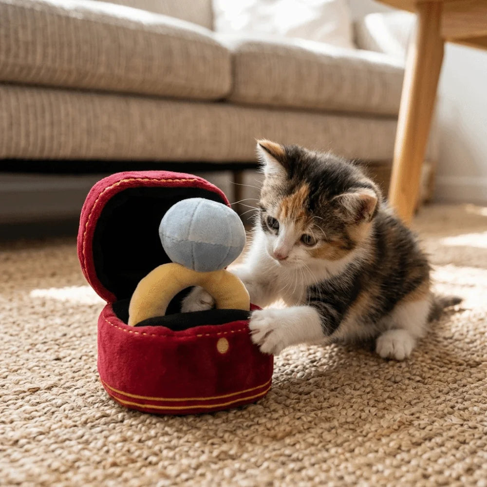 Ring Box Squeaky Plush Toy for Cats & Dogs | Soft Pet Toy