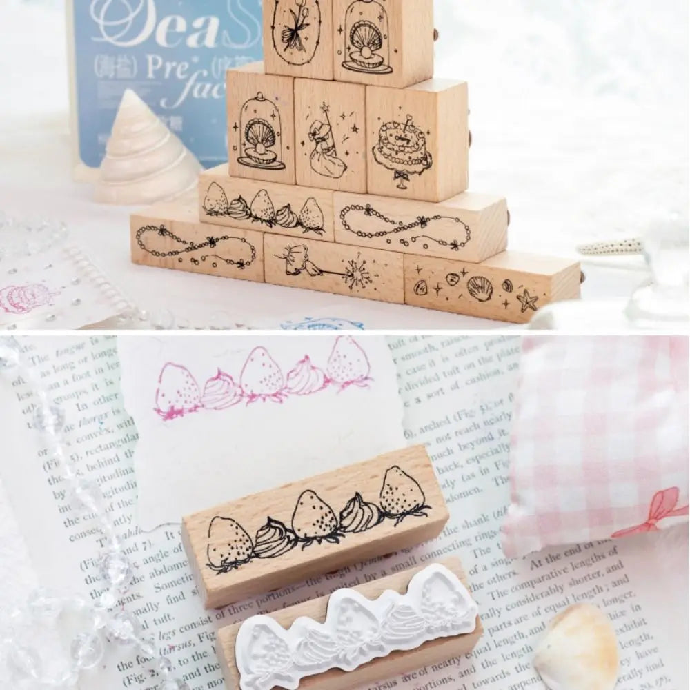 8-Piece Wood Rubber Stamp Set – Forest & Strawberry Journal