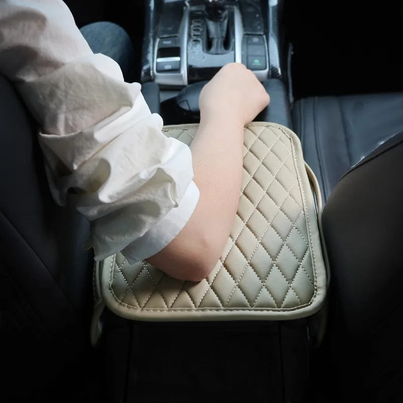 Universal Car Armrest Box Cover – Leather Console Cushion + Pocket