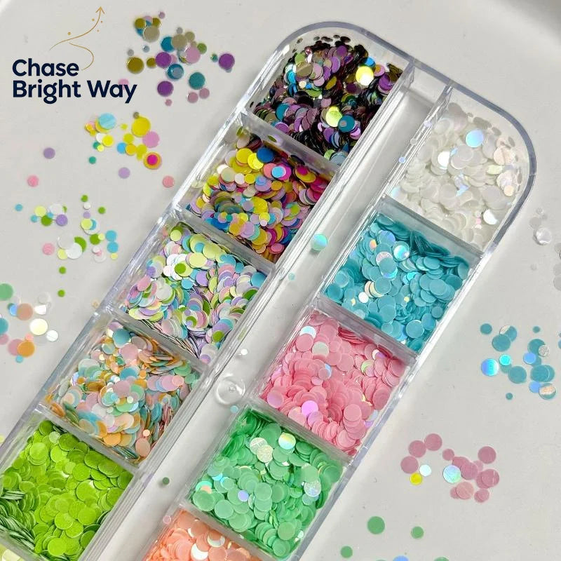12-Grid Nail Glitter Set – Circular & Flower Sequins for DIY