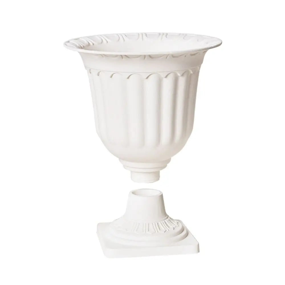 Roman Pedestal Flower Vase Planter – White Plastic Set of 2