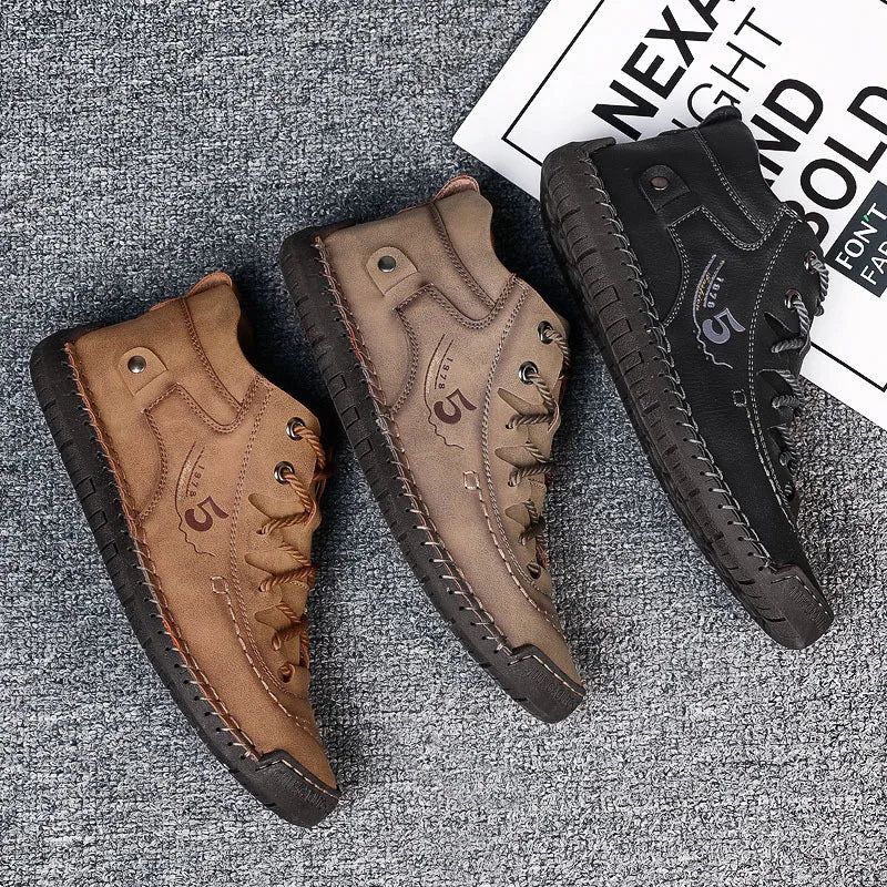 LEDP Men's Ankle Boots – British Lace-Up PU Leather | Plus Size