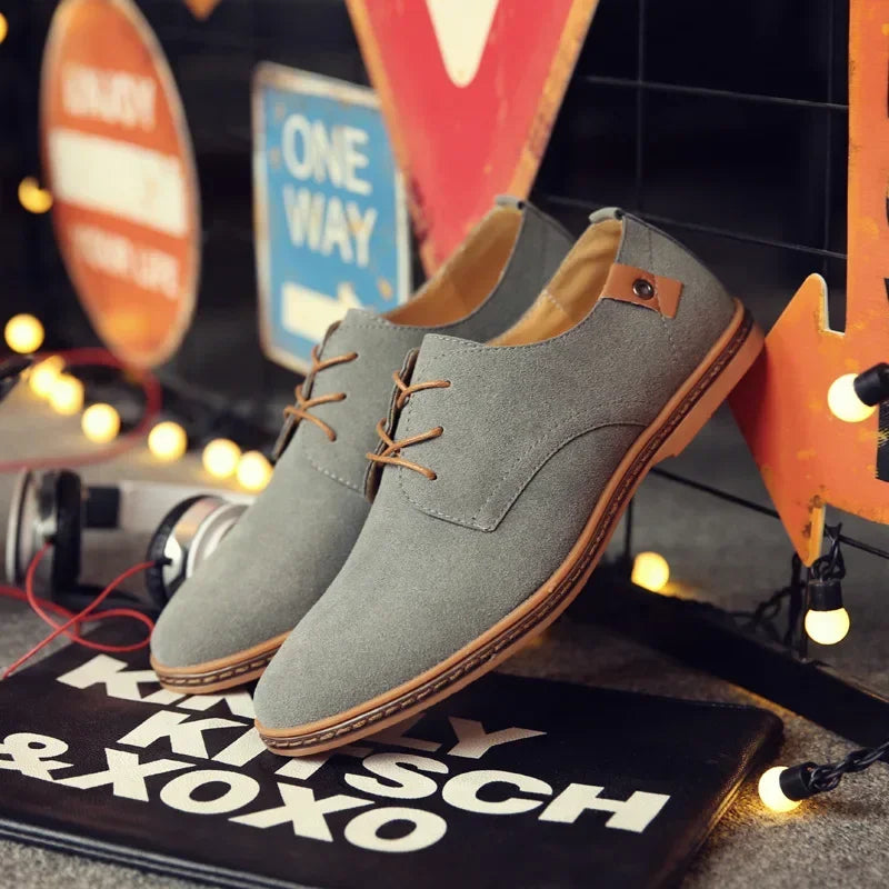 LEDP Men's Faux Suede Oxford Dress Shoes – Lace-Up Flats