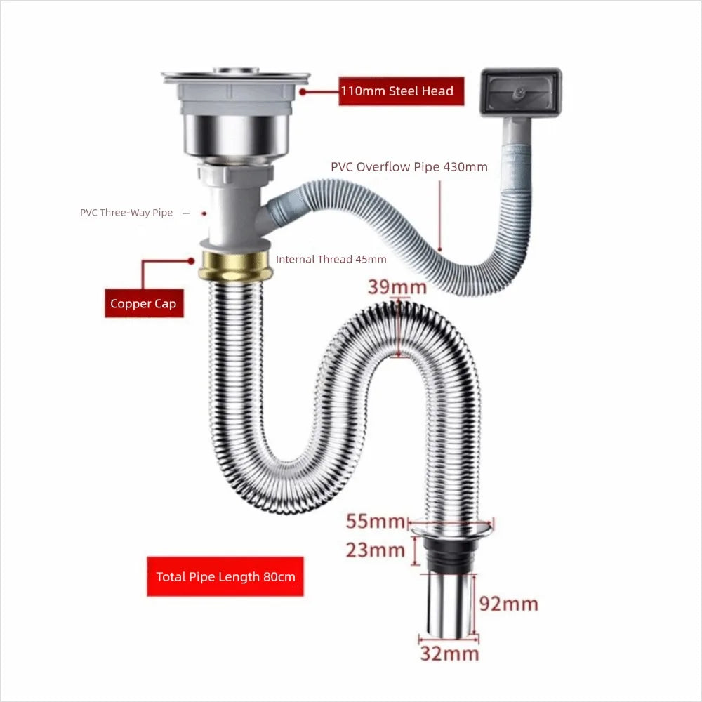 Stainless Steel Sink Drain Pipe Set | Single & Double Bowl