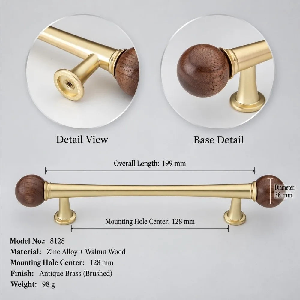 Vintage Walnut Marble Cabinet Pull Handle – Wood Drawer Knob