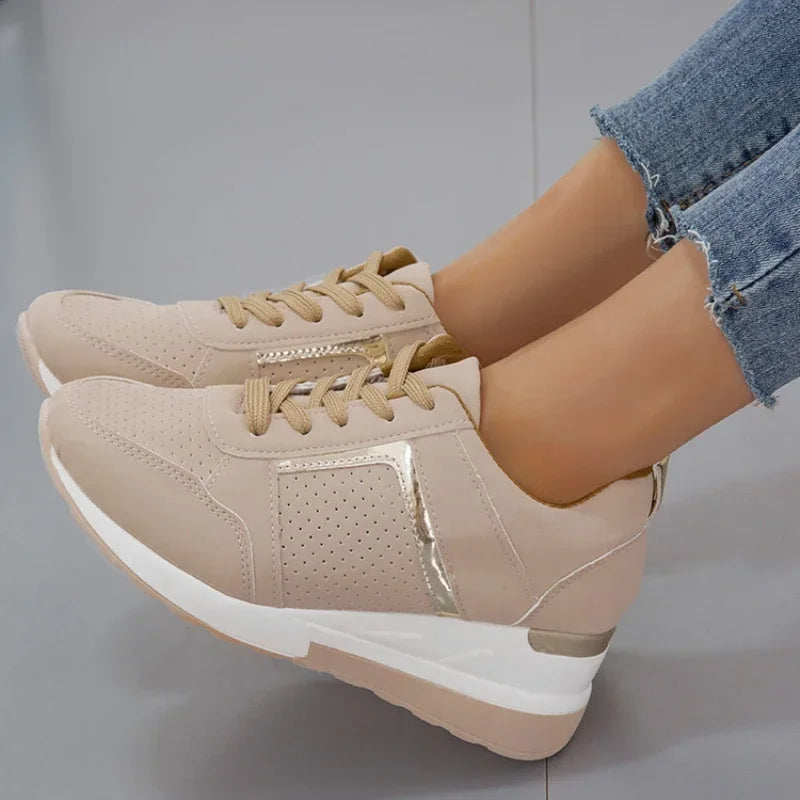 Women's Wedge Platform Sneakers – Lace-Up Breathable Sport Shoes
