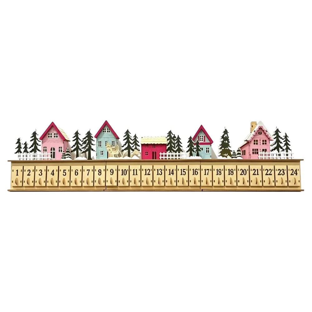 Wooden Christmas Advent Calendar – 24 Drawers & LED Lights