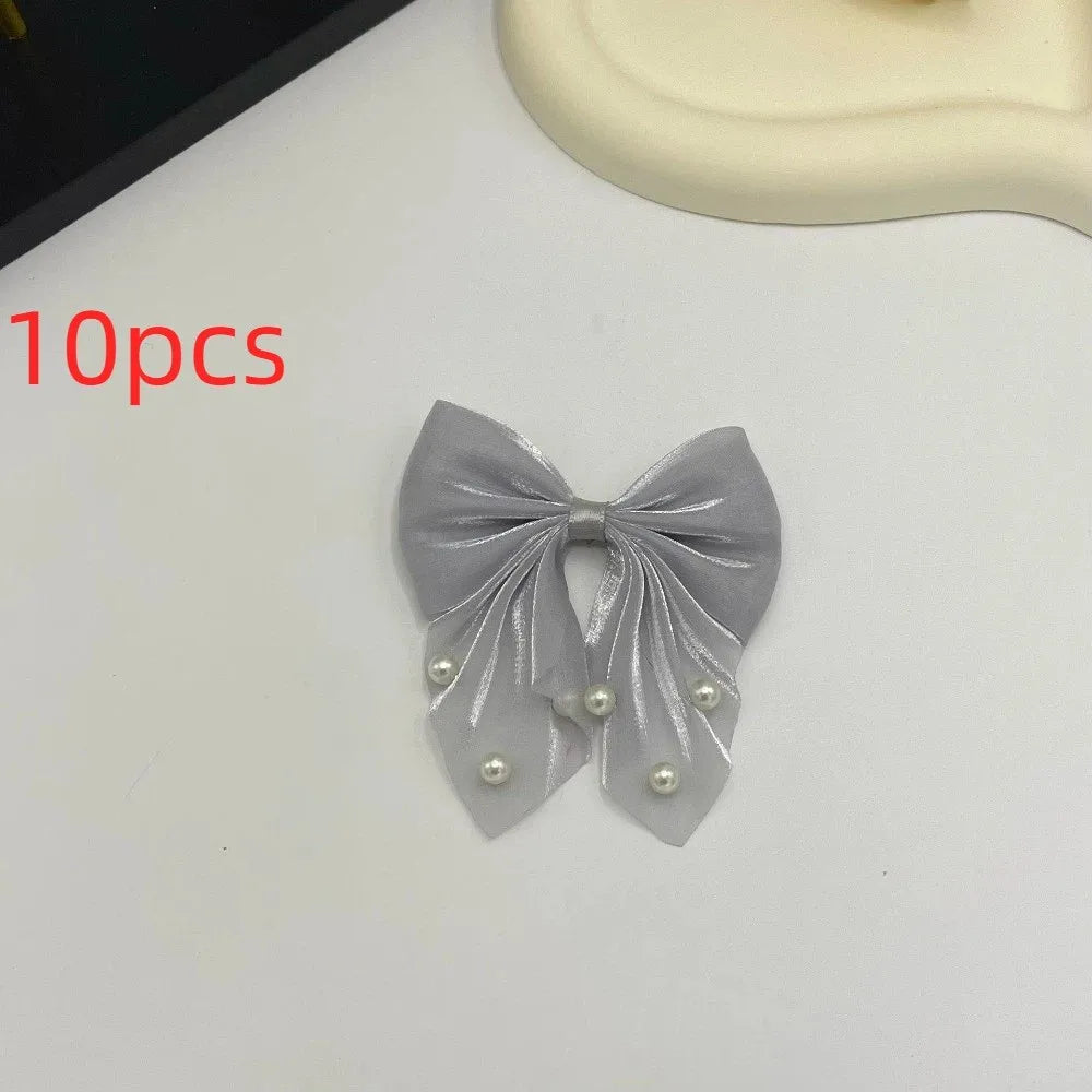 10-Pack Pearl Beaded Bow Appliques – Satin Tulle DIY Patches