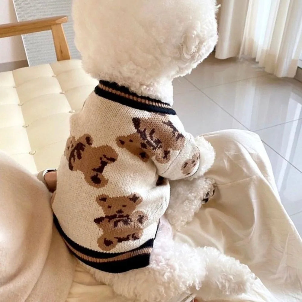 Bear Pattern Knitted Dog Sweater – Warm Pet Outfit S–XL