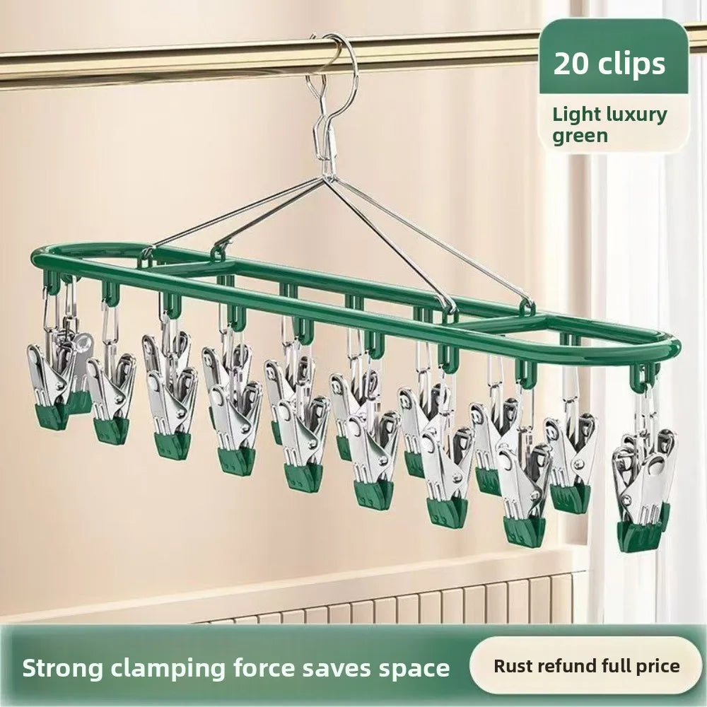 20-Clip Stainless Steel Clothes Drying Rack & Sock Organizer