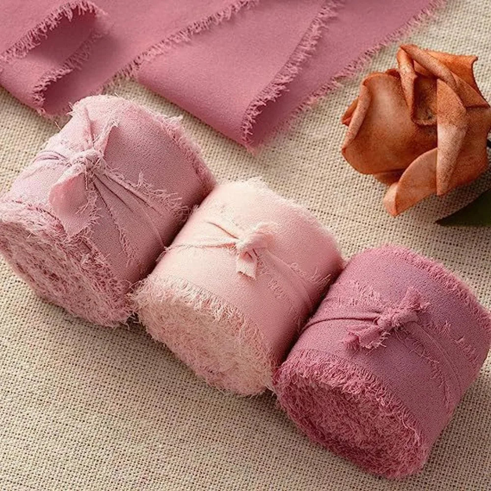 3-Roll Fringe Chiffon Ribbon – 5m DIY Wedding & Craft Décor