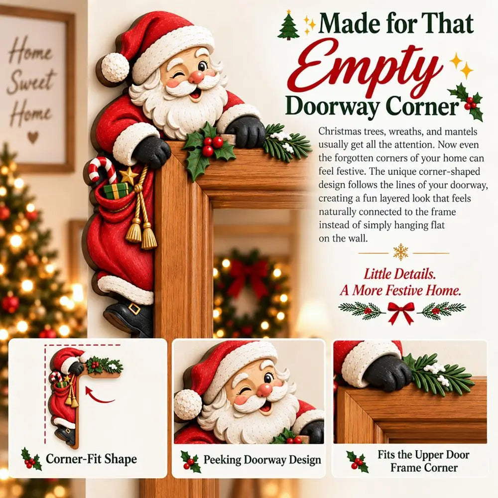 Wooden Christmas Door Frame Corner Decor – Holiday Topper