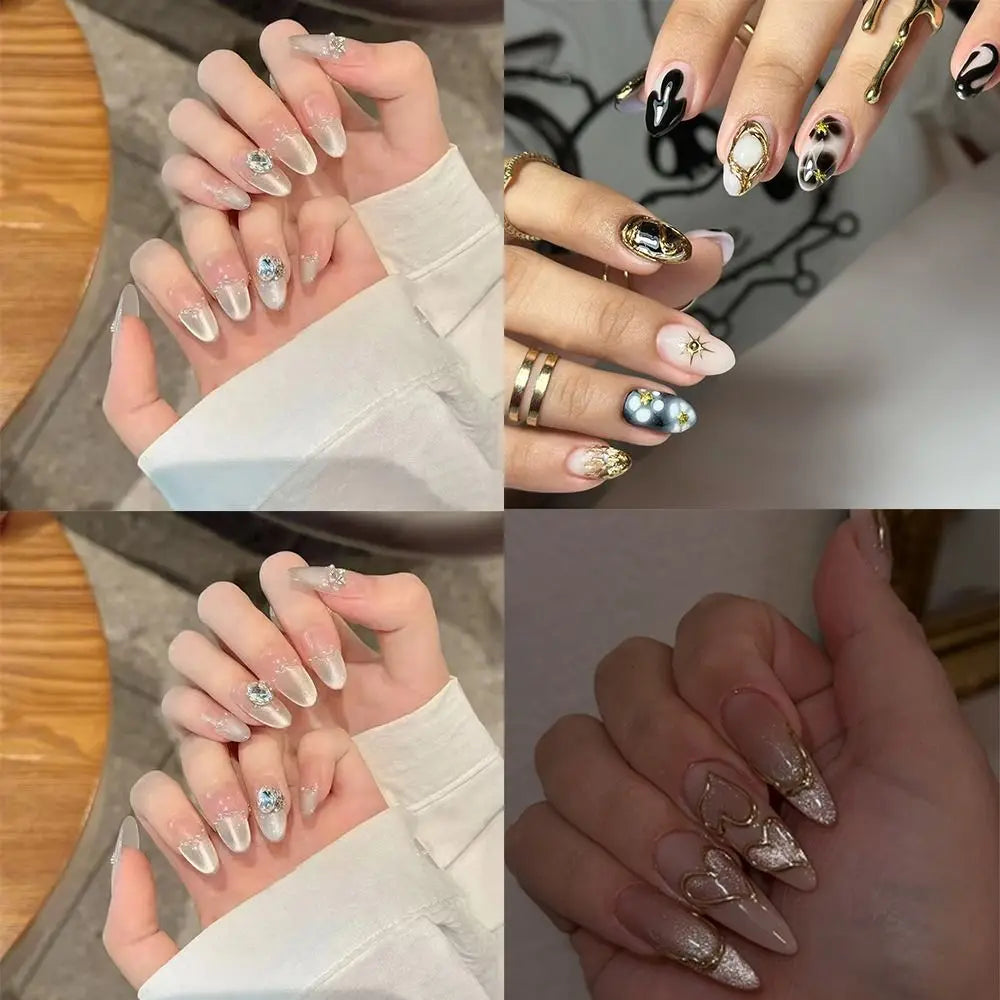30-Pc Almond Stiletto Press-On Nails – Cat Eye Rhinestone