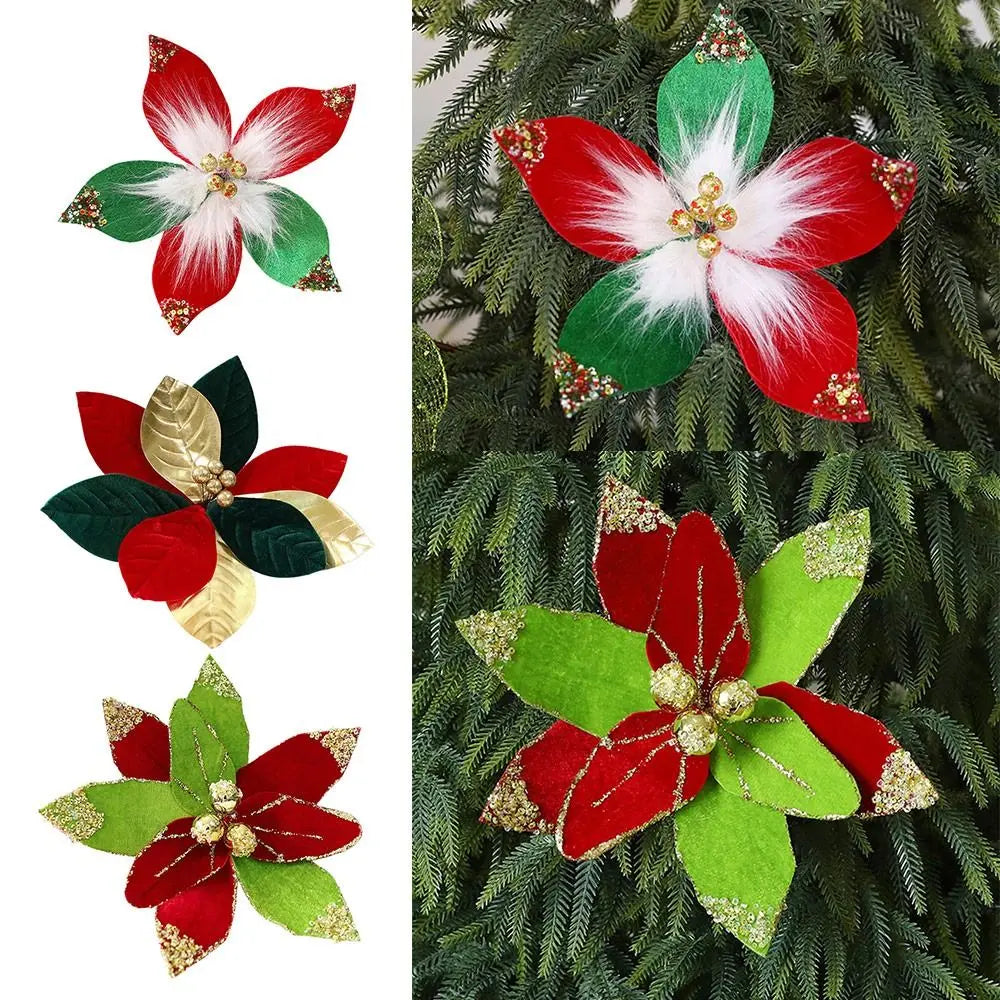 Glitter Christmas Flower Ornament – Soft Cloth Décor 32cm